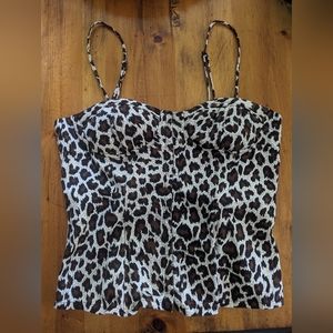 Twenty One by Forever 21 Cheetah Print Corset Top Hook Closure Tank Black MEDIUM